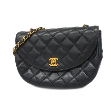 Chanel Shoulder Bag Matelasse Single Chain Lambskin Black Gold Metal