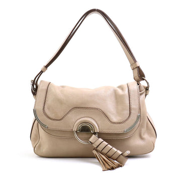 CELINE shoulder bag leather beige silver ladies