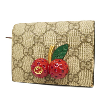 GUCCIAuth  Cherry 476050 Women's GG Supreme Wallet [bi-fold] Beige,Red Color