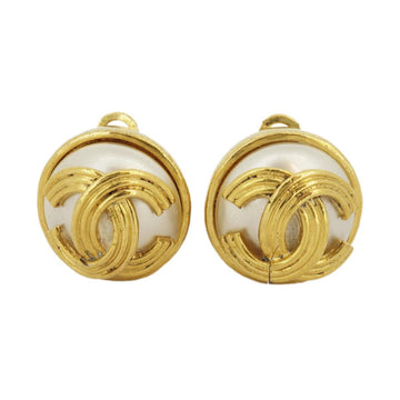 CHANEL Earrings Coco Mark Circle Fake Pearl GP Plated Gold 94A Women's