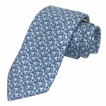 HERMES tie MEGEVE silk 100% cable car light blue men's