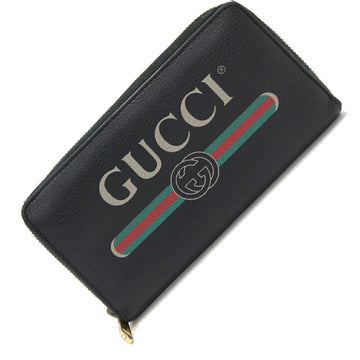 GUCCI round long wallet print zip around 496317 black leather men's