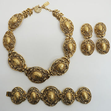 YVES SAINT LAURENT Necklace Bracelet Earrings Set of 3 Gold Ladies