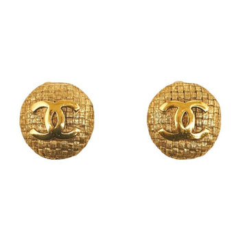 CHANEL Coco Mark Button Circle Earrings Gold Plated Ladies