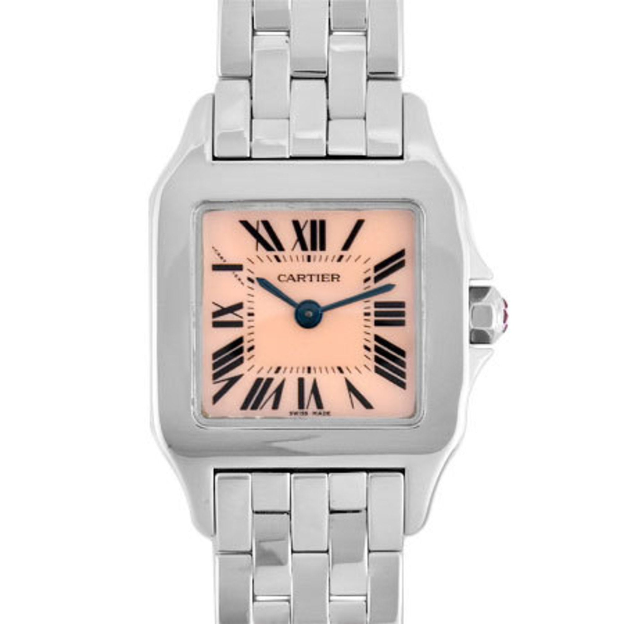 CARTIER Santos Demoiselle SM Ladies Quartz Watch SS Pink Shell Dial 26