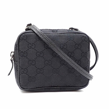 GUCCI shoulder bag ladies black GG canvas leather 120975 pochette