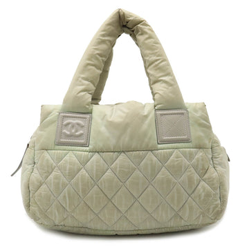 CHANEL Coco Cocoon Quilted Tote Bag Handbag Boston Nylon Leather Mint Gray 8619