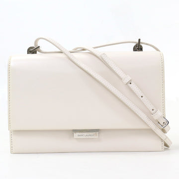 SAINT LAURENT Diagonal Shoulder Bag Leather Ivory Women's