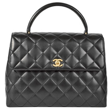 Chanel matelasse handbag black lambskin here mark A12397