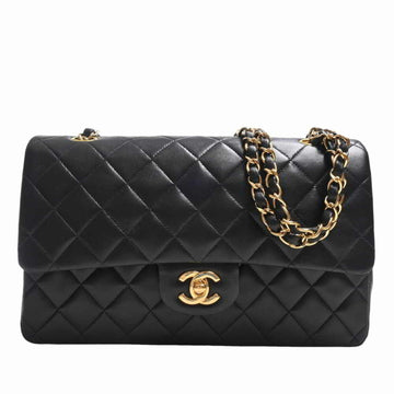 CHANEL Lambskin Matelasse Coco Mark W Flap Chain Shoulder Bag - Black