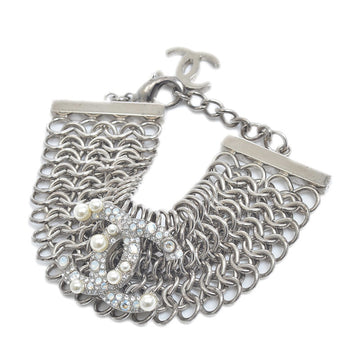 Chanel Bracelet Chain Rhinestone Pearl Silver B17