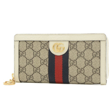 GUCCI Ophidia GG Supreme Round Zipper Long Wallet Beige/White 523154