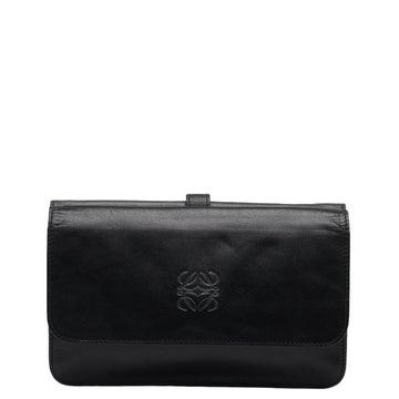 LOEWE Anagram Clutch Bag Second Black Leather Ladies