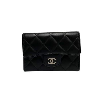 CHANEL Matelasse Lambskin Leather Genuine Coco Card Case Business Holder Black