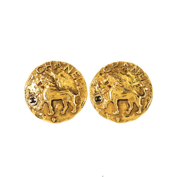 Chanel Lion Motif Earrings Round Gold 23 Vintage Accessories Earring