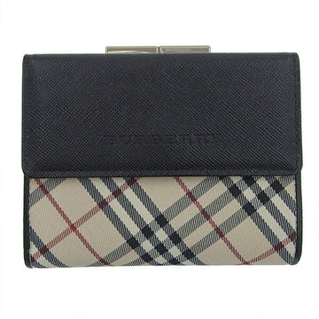 BURBERRY Canvas Leather Nova Check Trifold Wallet Beige Black Ladies