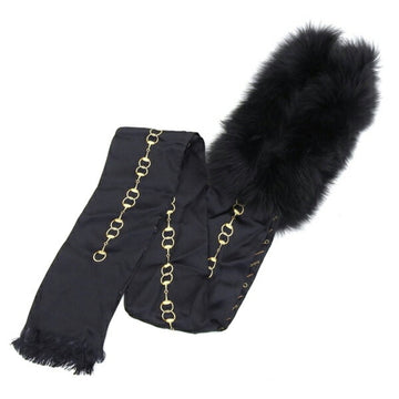 GUCCI Silk Lapin Fur Muffler Black Ladies