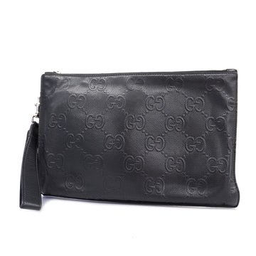 GUCCIAuth  GG Emboss 625569 Leather Clutch Bag Black