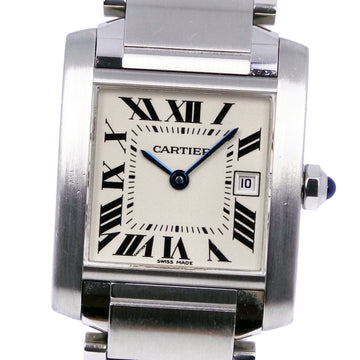 CARTIER Tank Française MM Watch W51003Q3 Stainless Steel Silver Quartz Analog Display Boys Ivory Dial