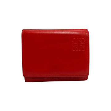 LOEWE Anagram Logo Leather Genuine Mesh Trifold Wallet Mini Red