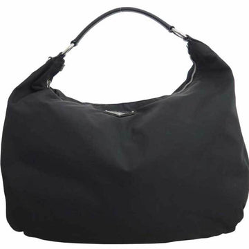 Prada bag logo black x silver metal fittings nylon leather shoulder one ladies