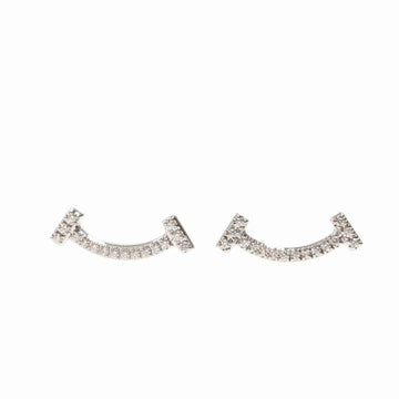 TIFFANY K18WG melee diamond T smile pierced earrings