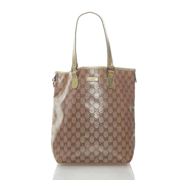 Gucci GG Crystal Handbag Tote Bag 189896 Brown Gold PVC Leather Ladies GUCCI