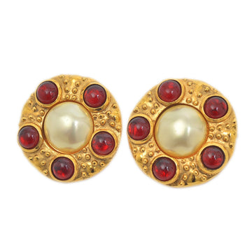 chanel pearl earrings gold stone red 23