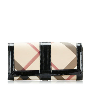 BURBERRY Nova check long wallet beige black PVC enamel ladies