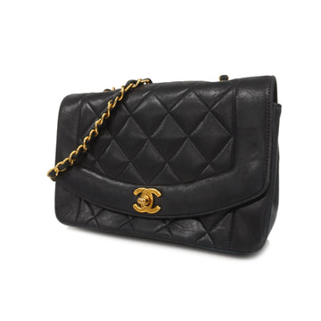 Chanel Matelasse Diana Flap Single Chain Women's Leather Shoulder Bag Black