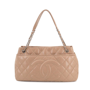 CHANEL caviar skin chain tote bag leather light brown A67292 silver metal fittings Matelasse Bag