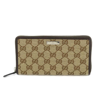 GUCCI GG canvas round zipper folio long wallet leather beige brown 307980 Canvas Long Wallet