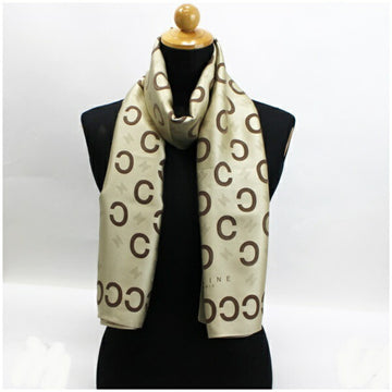CELINE silk scarf muffler rectangular pattern beige × dark brown  | for ladies