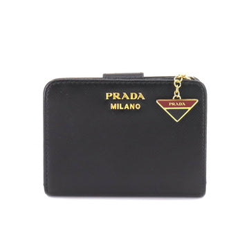PRADA Saffiano Bifold Wallet Leather Black Red 1ML018 Logo Gold Hardware Compact