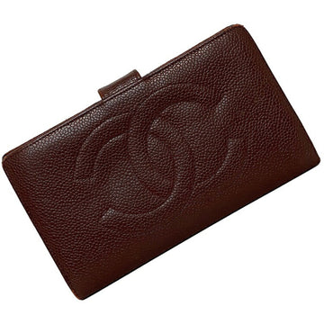 Chanel Long Bi-Fold Wallet Bordeaux Gold A13498 Leather Caviar Skin 5s CHANEL Cocomark Fold Women's Men's