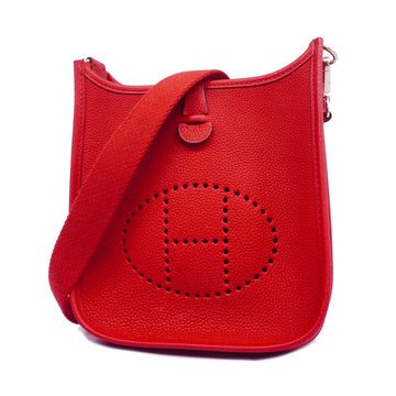 HERMESAuth  Evelyne Evelyn TPM Y Engraved Taurillon Maurice Women's Leather Shoulder Bag Rouge Casaque