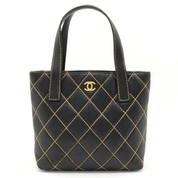 CHANEL Wild Stitch Coco Mark Handbag Tote Bag Leather Black A18126