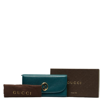 GUCCI Double G Interlocking Long Wallet L-shaped 245739 Green Leather Women's