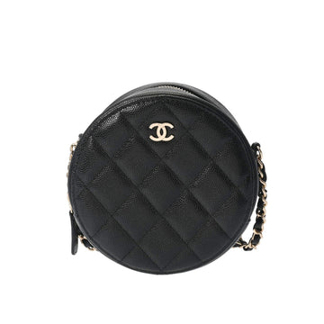 CHANEL Matelasse Round Chain Black Champagne Women's Caviar Skin Shoulder Bag