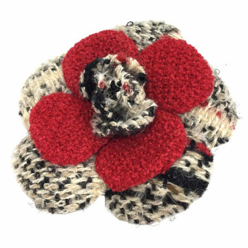 CHANEL・Entrance Ceremony・ Tweed Camellia Corsage Brooch Black and White/Red  Ladies