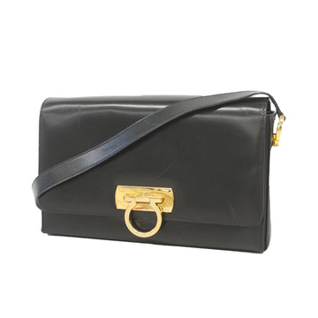 Salvatore Ferragamo shoulder bag Gancini leather black gold Metal