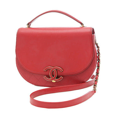 CHANEL matelasse 2-way chain bag leather red gold hardware