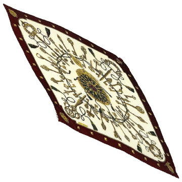 HERMES Ec-14163 Women's Silk Scarf Bordeaux,Gold,White