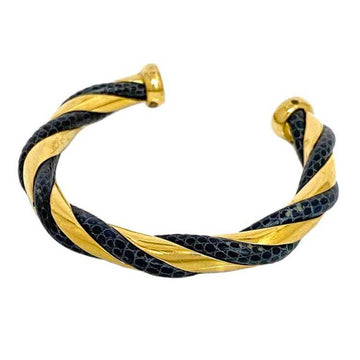 HERMES bangle gold gray twist GP leather  combination bracelet ladies