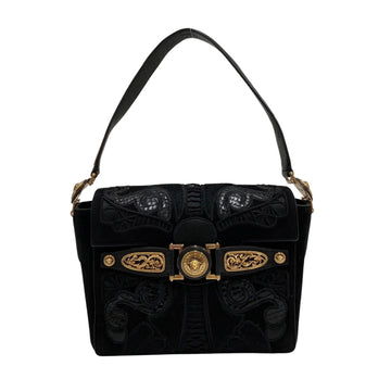 VERSACE Medusa Logo Hardware Leather Suede Genuine Handbag Mini Tote Bag Black