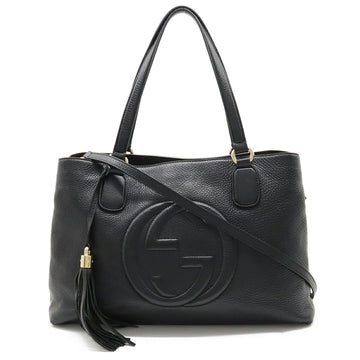 GUCCI Soho Working Tote Bag Shoulder Tassel Leather Black 308363