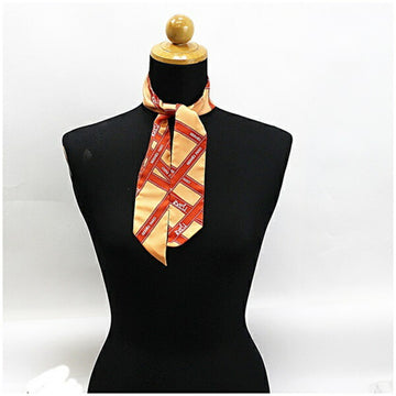 HERMES Twilly Scarf Muffler Silk Bolduc Ribbon Pattern Orange  Women's Ponytail