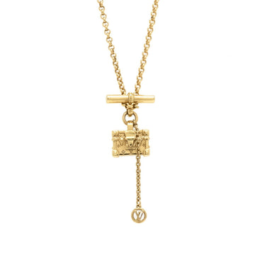 Louis Vuitton Collier Petite Maru Necklace Pendant Monogram Trunk Motif Gold Color GP M00568