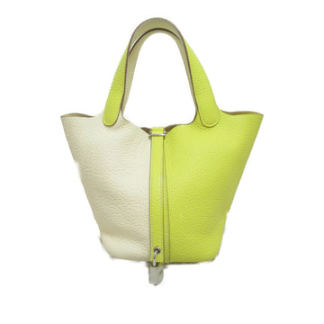 HERMES Picotin Rock Kazak PM Tote Bag White Yellow Lime Taurillon Clemence leather