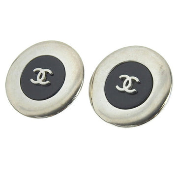 CHANEL Coco Mark Round Earrings Silver/Black Ladies